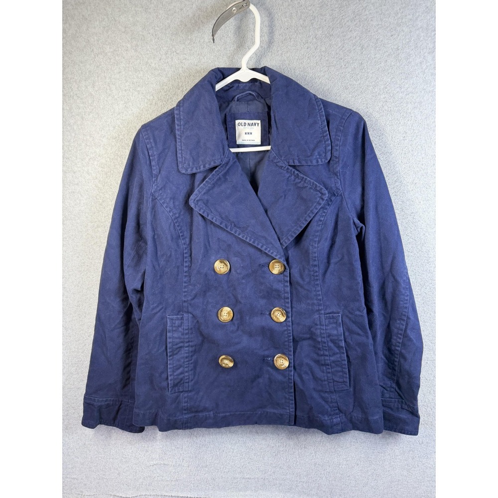 Old Navy‎ Coat Womens Medium Blue Pea Coat Double Breasted Lined Twill Casual